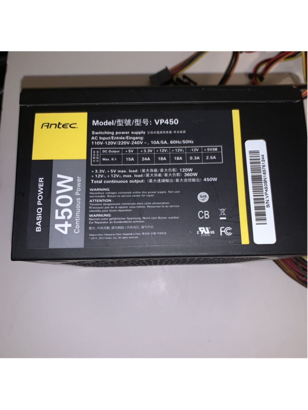 ANTEC Basiq Power Model: VP450 Desktop Computer Tower Power Supply 450W